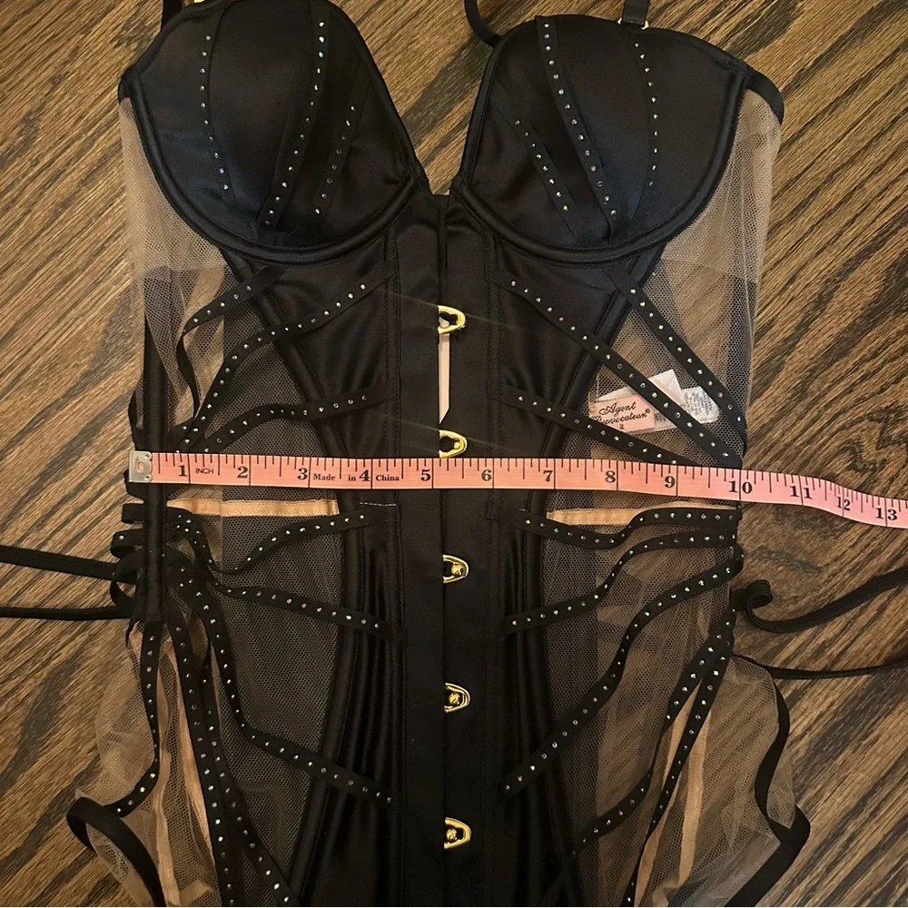 Agent Provocateur Rubi corset size 2 small Swarovski crystals black nude - Picture 14 of 17